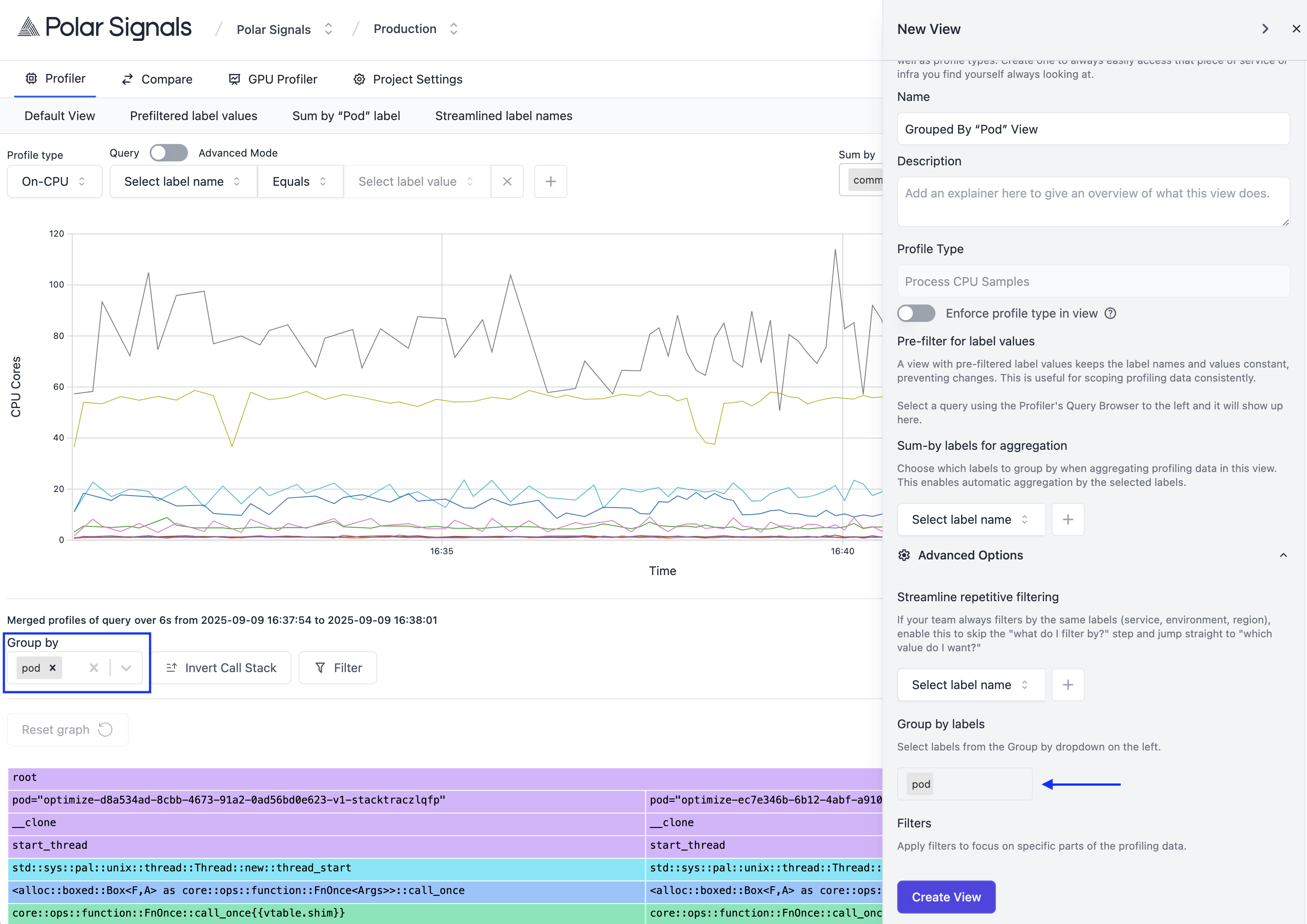 Group by labels for aggregation
