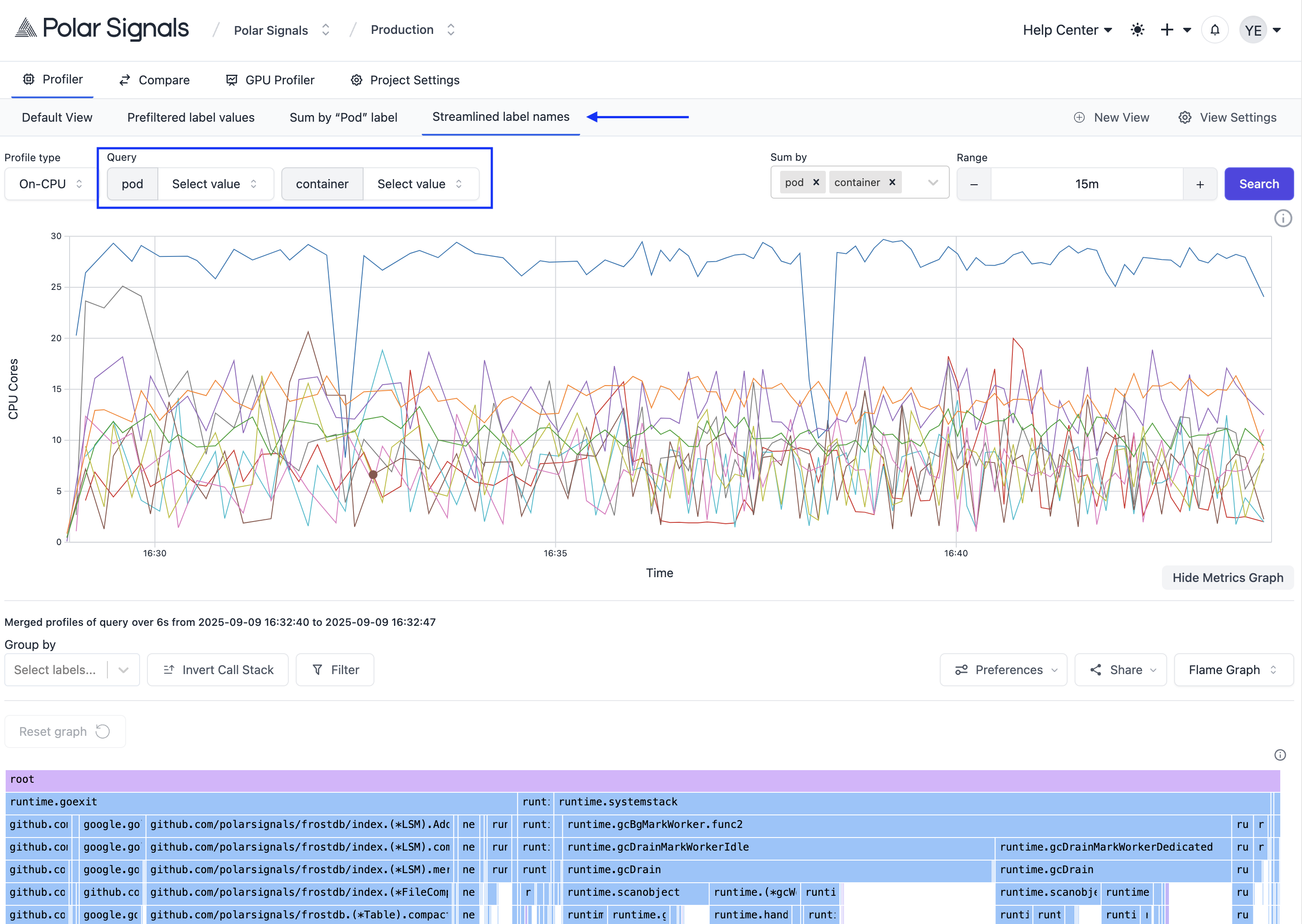 A view with streamlined label names